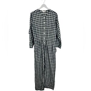 J Crew Flannel 1 Piece Pajamas Green Plaid Drawstring Mens‎ L Unisex Ladies XL